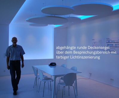 runde Deckensegel ueber dem Besprechungsbereich Deckensegel rund